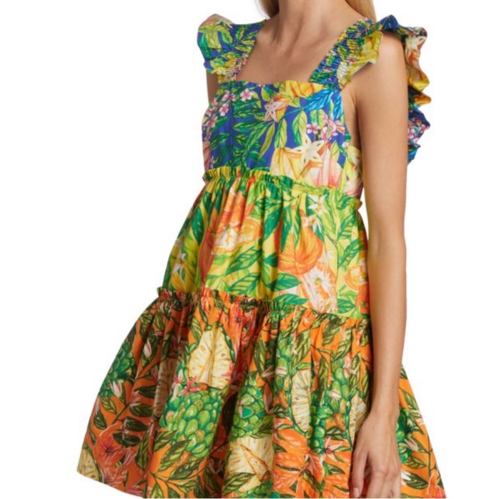 FARM Rio Tropical Floral Mini Dress in Green, Orange, Yellow, Blue